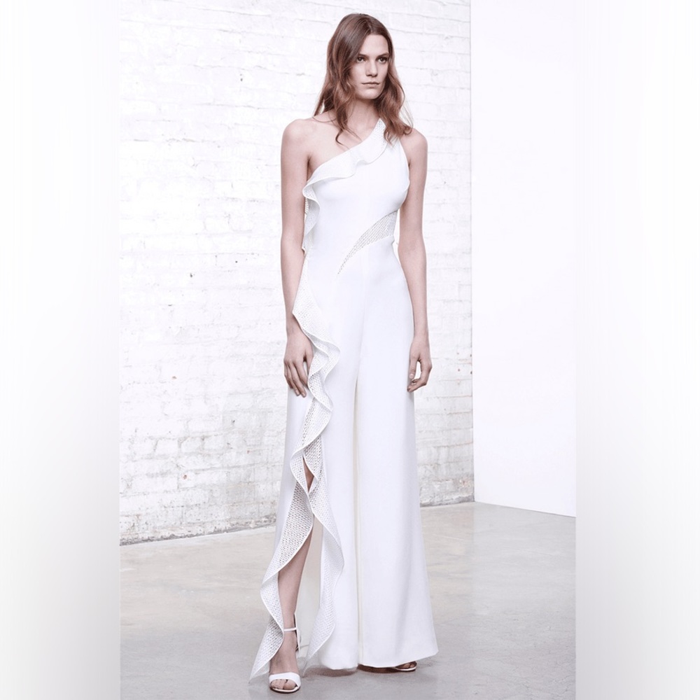 Jonathan Simkhai Diamond Mesh One Shoulder Jumpsuit - White